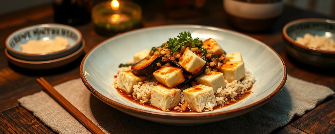 Miso-Glazed Eggplant with Spicy Peanut Tofu