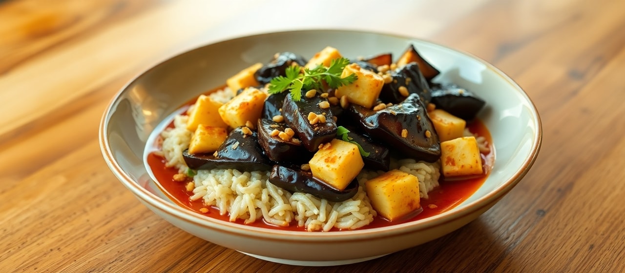 Miso-Glazed Eggplant with Spicy Peanut Tofu