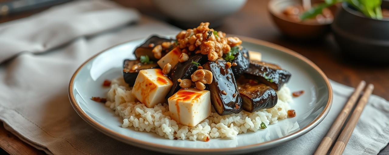 Miso-Glazed Eggplant with Spicy Peanut Tofu