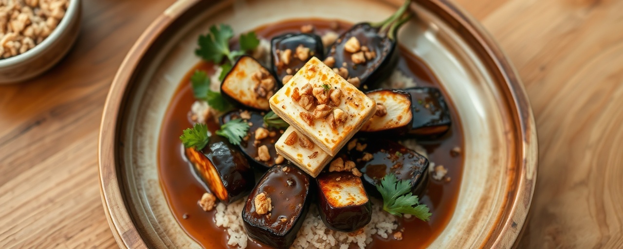 Miso-Glazed Eggplant with Spicy Peanut Tofu