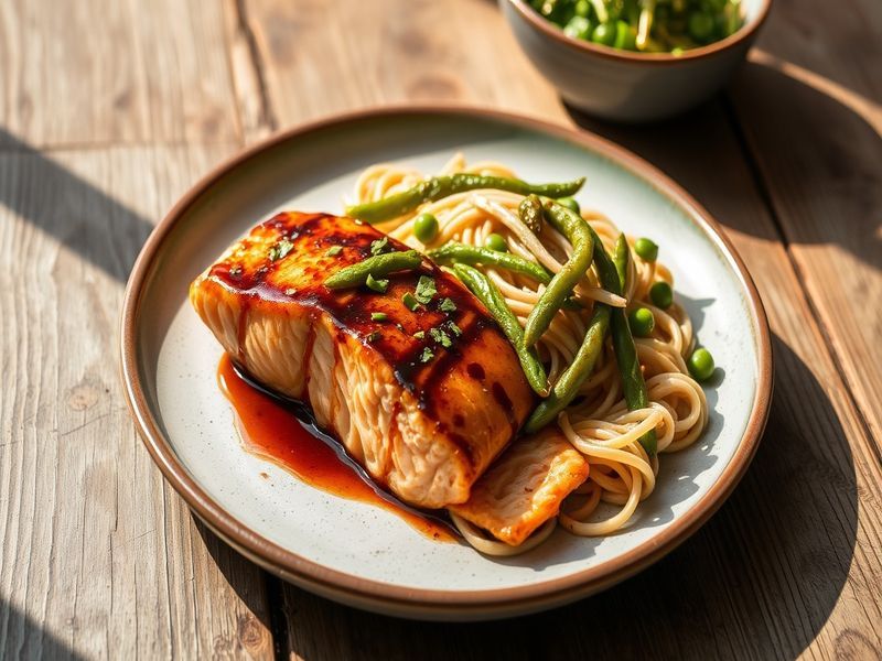 Miso Glazed Salmon with Edamame and Soba Noodle Salad