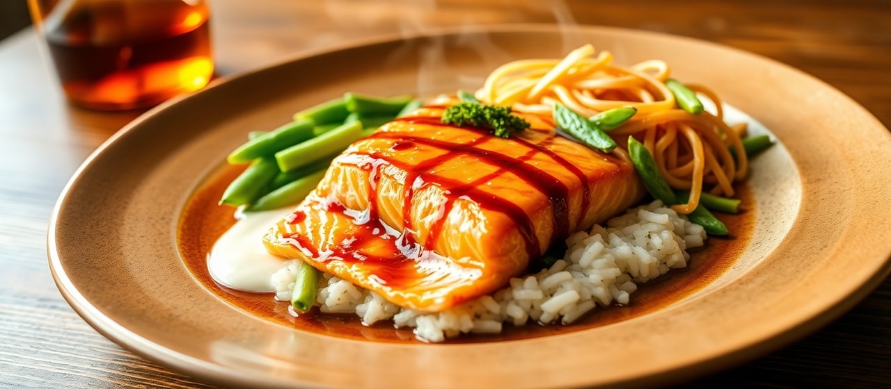 Miso Glazed Salmon with Edamame and Soba Noodle Salad