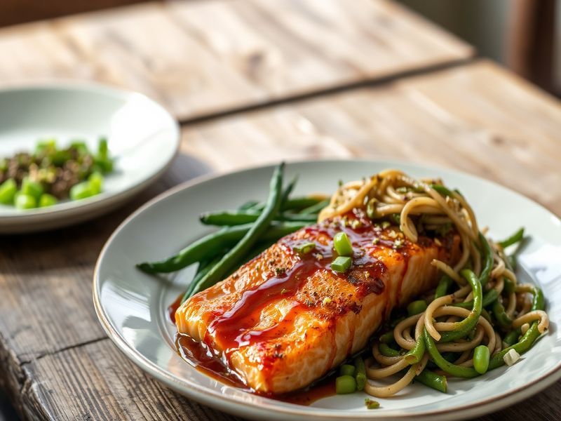 Miso Glazed Salmon with Edamame and Soba Salad