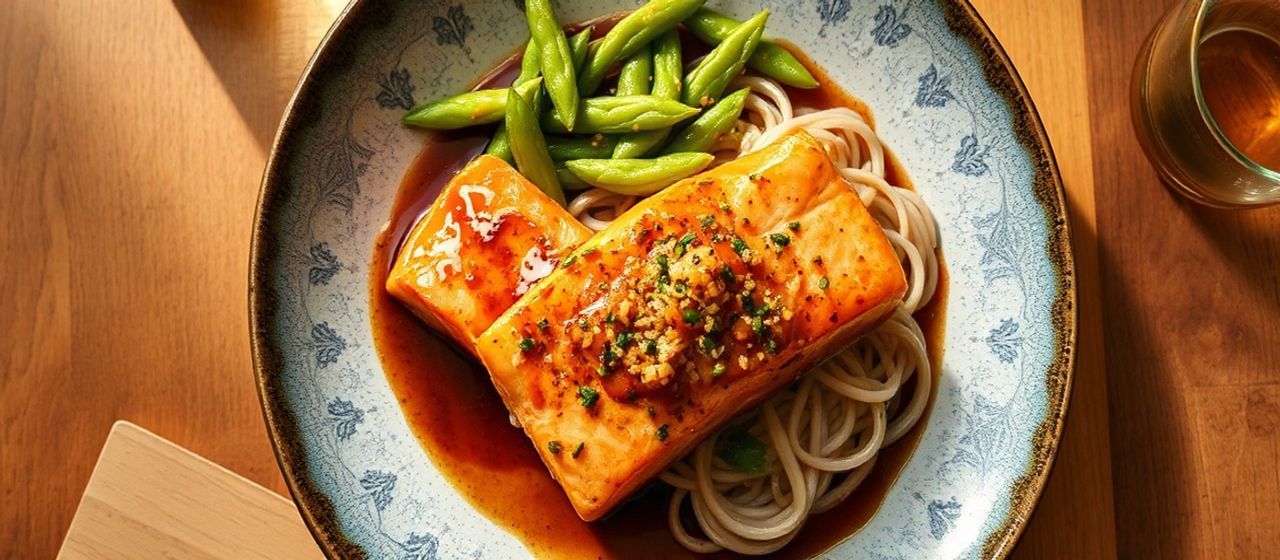 Miso Glazed Salmon with Edamame and Soba Salad