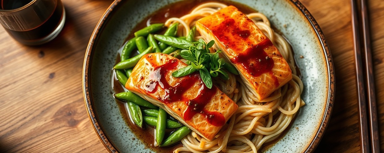 Miso Glazed Salmon with Edamame and Soba Salad