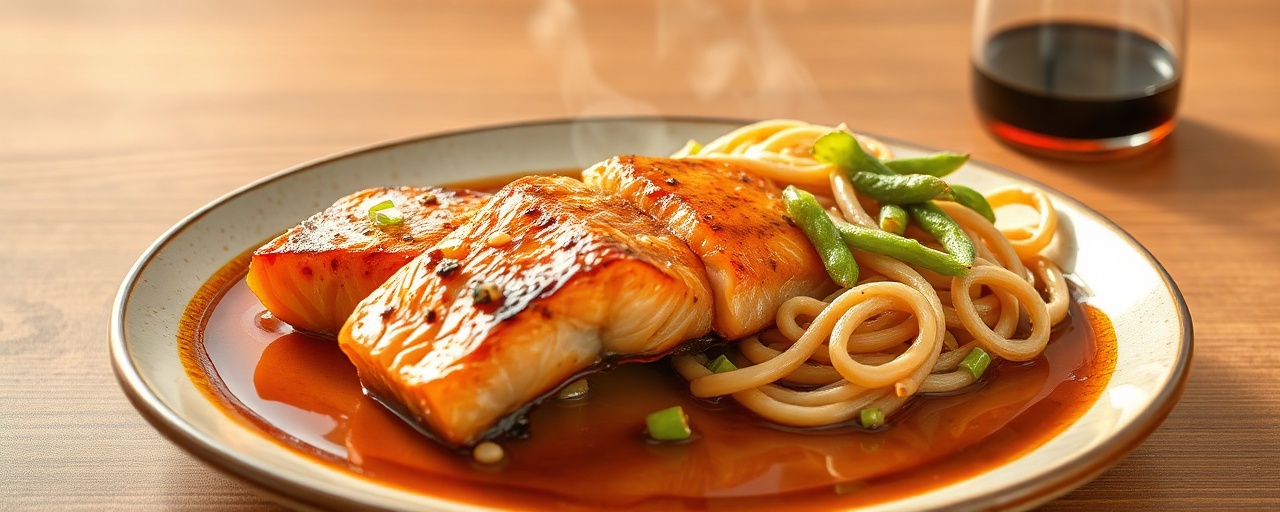 Miso Glazed Salmon with Edamame and Soba Salad