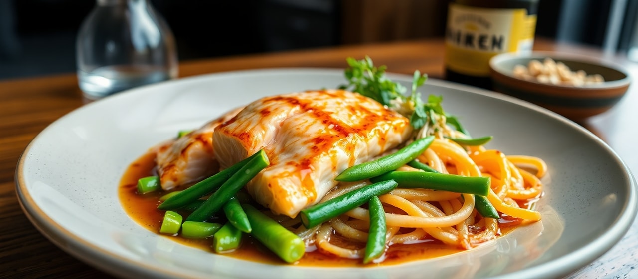 Miso Glazed Salmon with Edamame and Soba Salad
