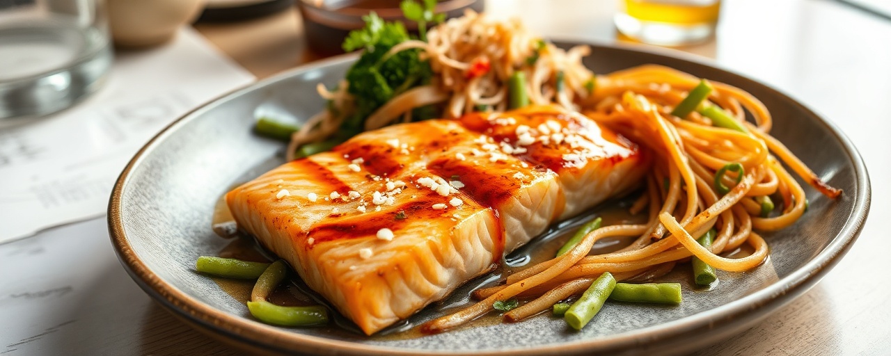 Miso Glazed Salmon with Edamame and Soba Salad