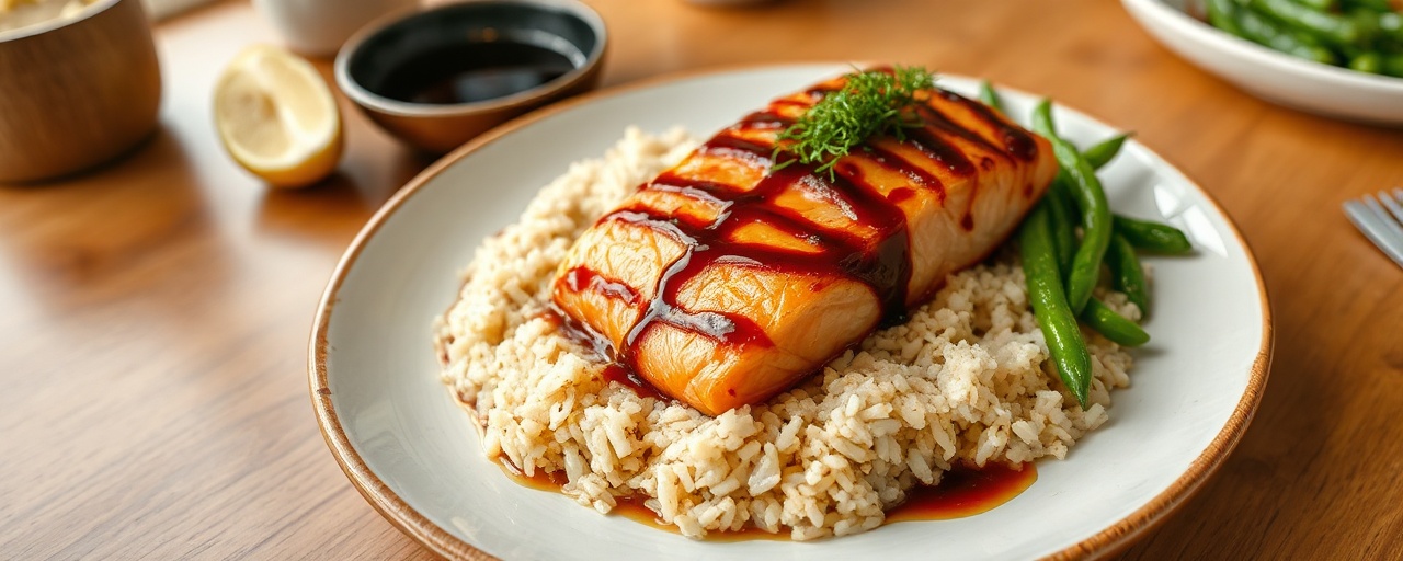 Miso Glazed Salmon with Edamame Rice