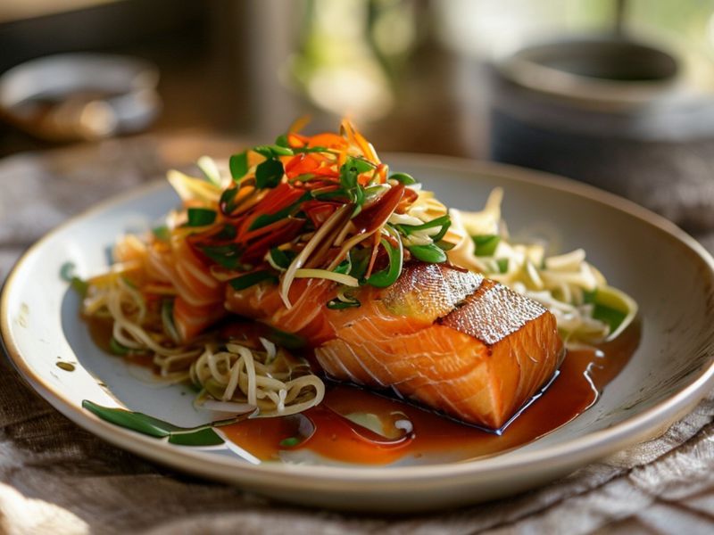 Miso Glazed Salmon with Ginger-Lime Soba Salad