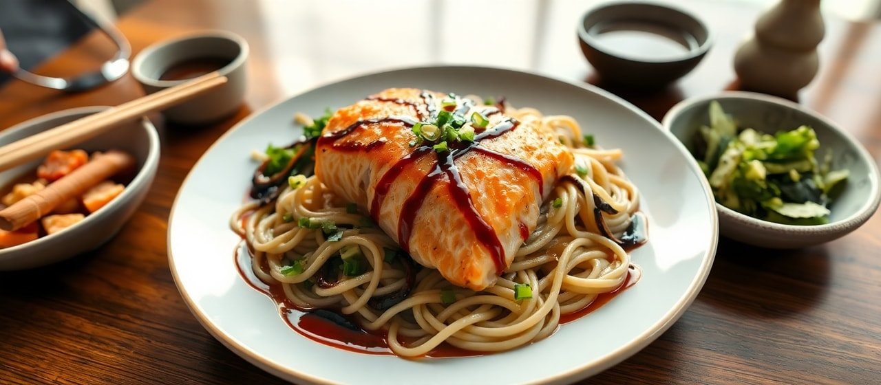 Miso Glazed Salmon with Soba Noodle Salad