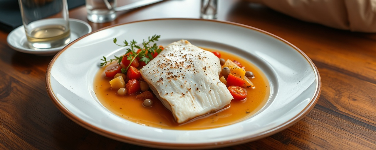 Miso-Poached Kingklip with Spicy Tomato and Bean Relish