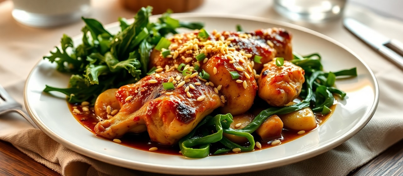 Miso-Roasted Asian Chicken with Sesame Greens