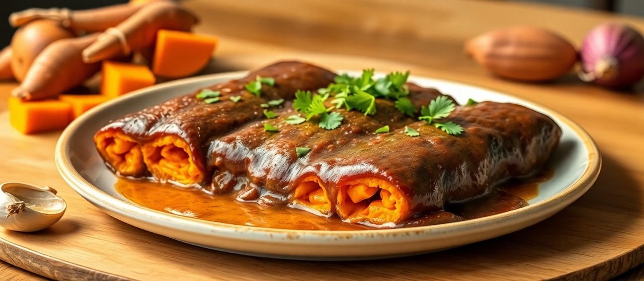 Mole Poblano Enchiladas with Sweet Potato