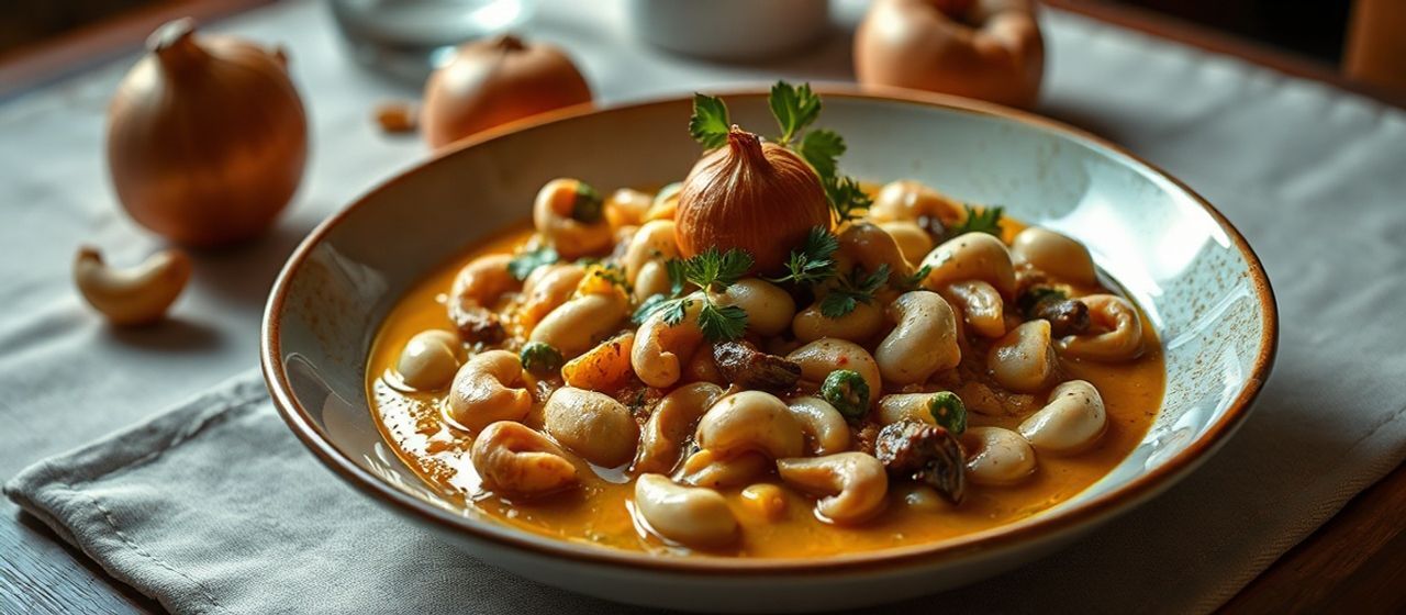 Moqueca de Palmito com Creme Fermentado de Castanha de Caju e Molho de Tamarindo