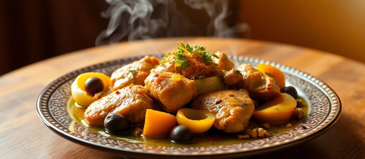 Moroccan Black Garlic Chicken Tagine with Saffron and High-Heat Baked Batbout