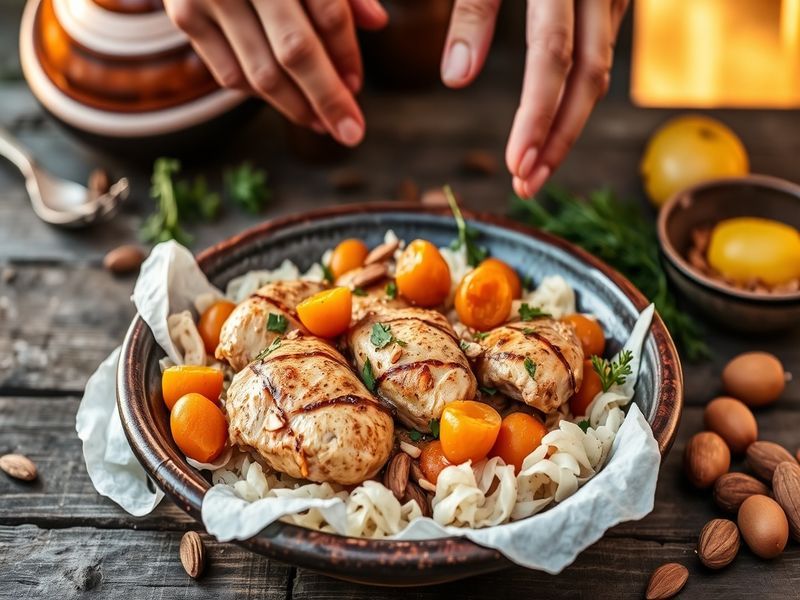 Moroccan Chicken Tagine with Apricots and Almonds