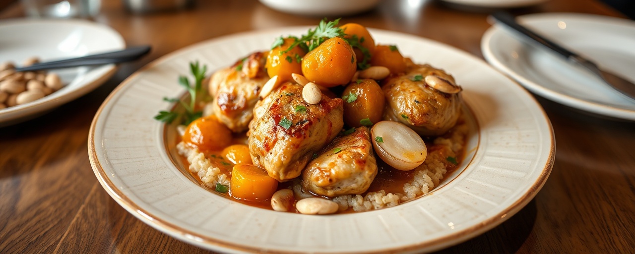 Moroccan Chicken Tagine with Apricots and Almonds