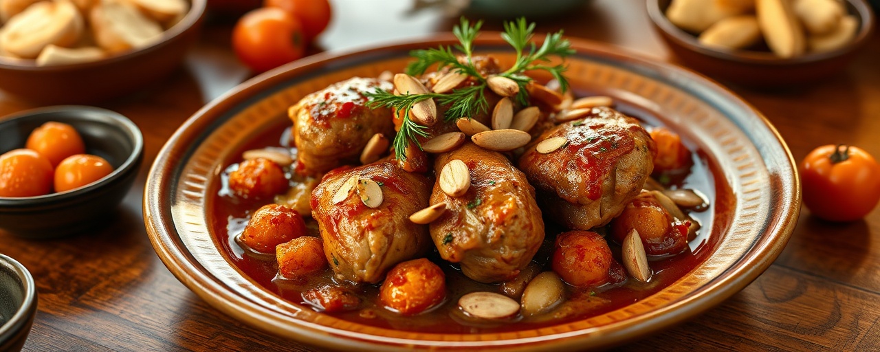 Moroccan Chicken Tagine with Apricots and Almonds