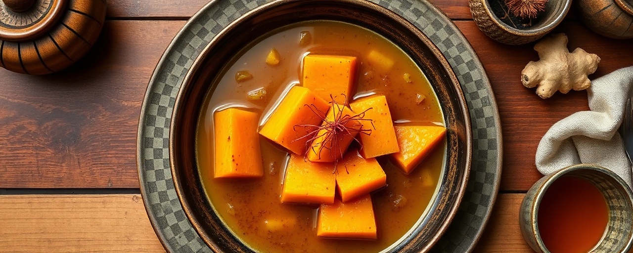 Moroccan Poached Butternut Squash with Saffron-Ginger Broth