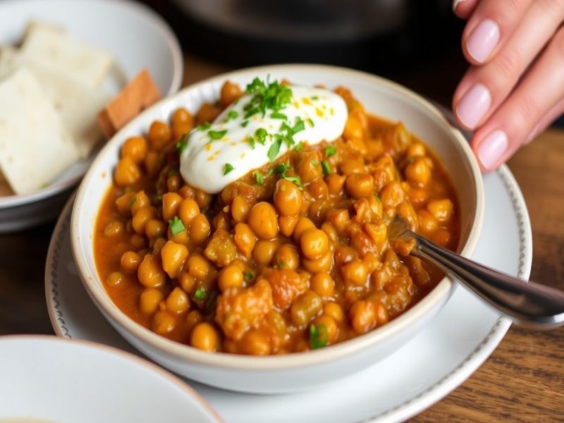 Moroccan Spiced Chickpea and Lentil Stew with Saffron Yogurt Drizzle