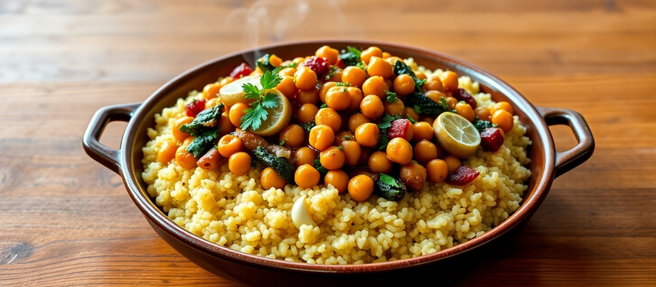 Moroccan Spiced Chickpea and Vegetable Tagine with Lemon-Herb Couscous