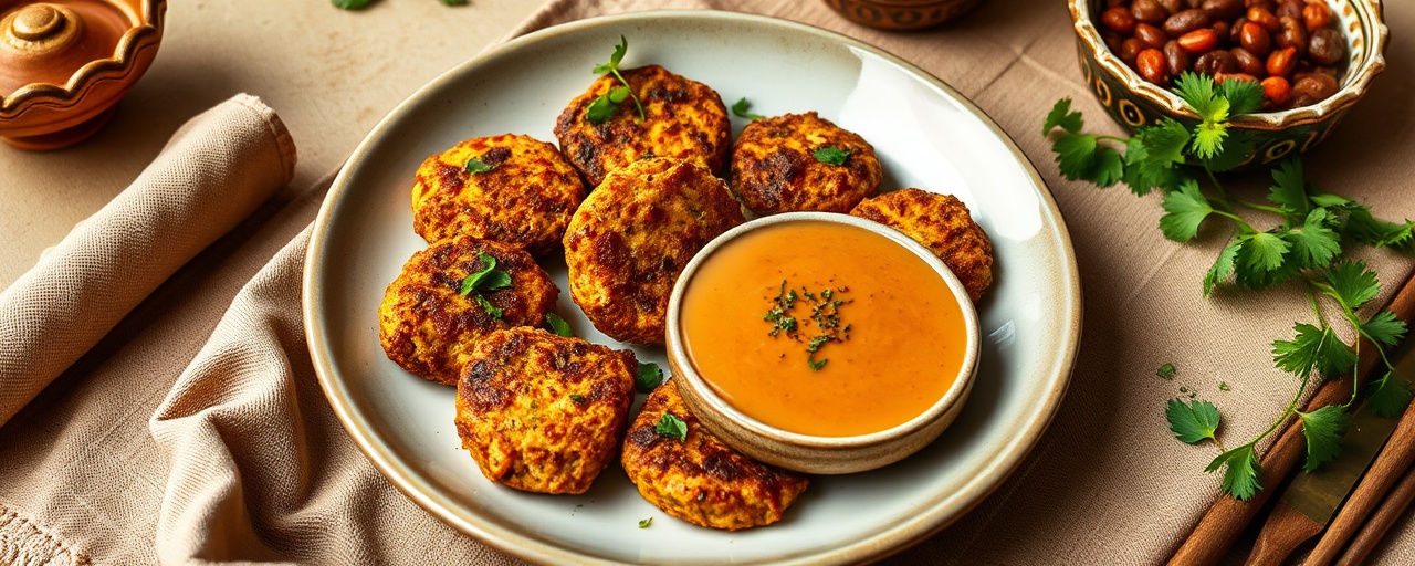 Moroccan Spiced Tempeh Fritters with Charmoula Dipping Sauce