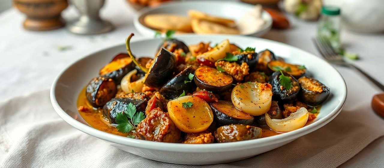 Mousaka'a Bathenjan Muttawweq (Lebanese Spiced Eggplant Stir-fry)