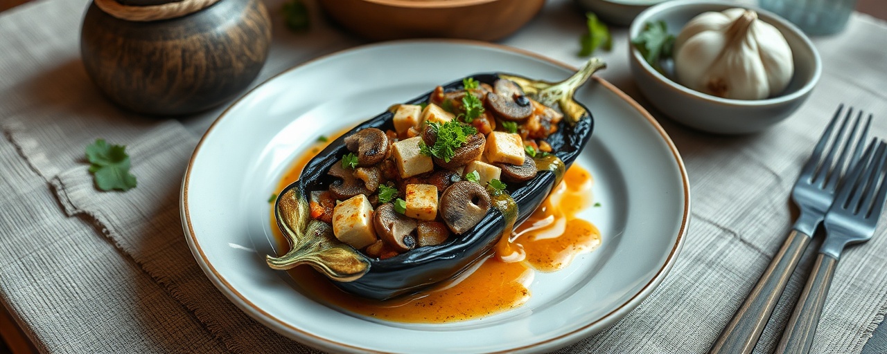 Mushroom-Stuffed Steamed Thai Eggplant with Spicy Lime Dressing