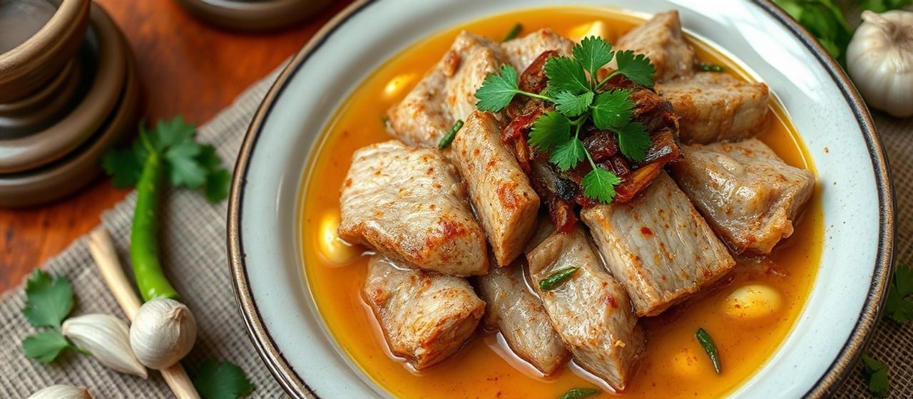 Neung Moo Sam Chan Manao (Steamed Pork Belly with Spicy Lime Dressing)