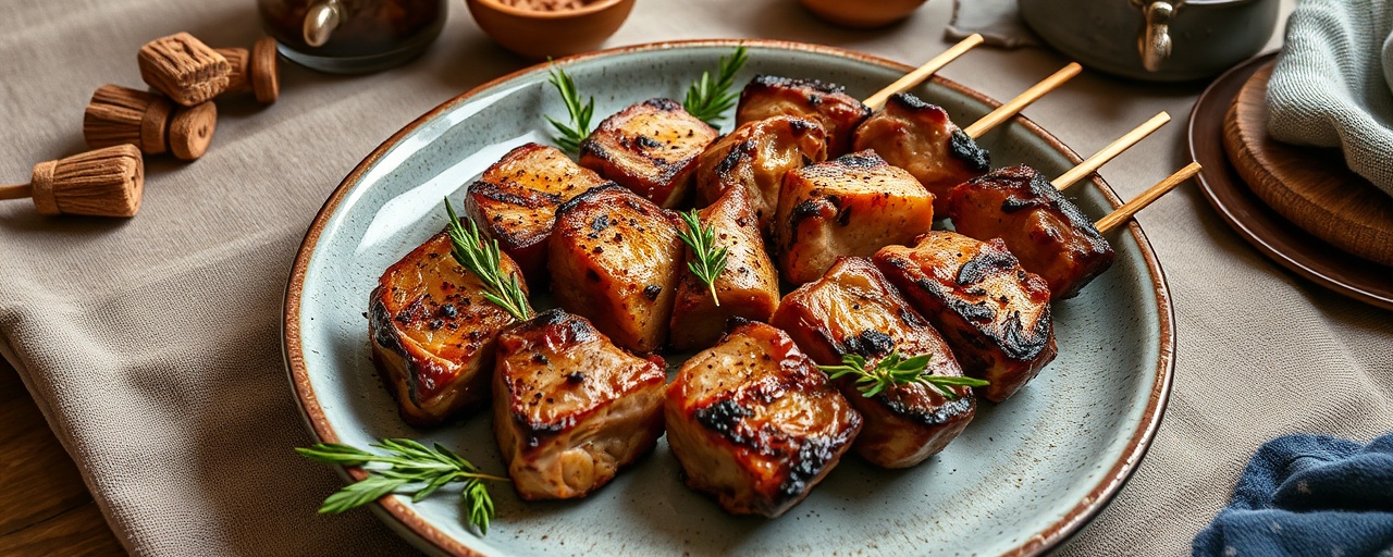 Nordic Charcoal-Grilled Duck and Juniper Chicken Skewers