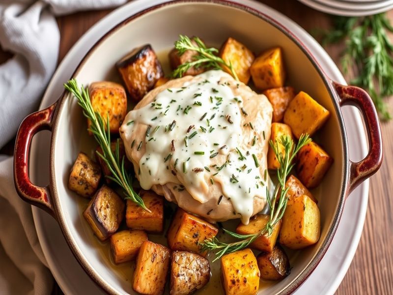 Nordic Creamy Dill Chicken with Roasted Root Vegetables