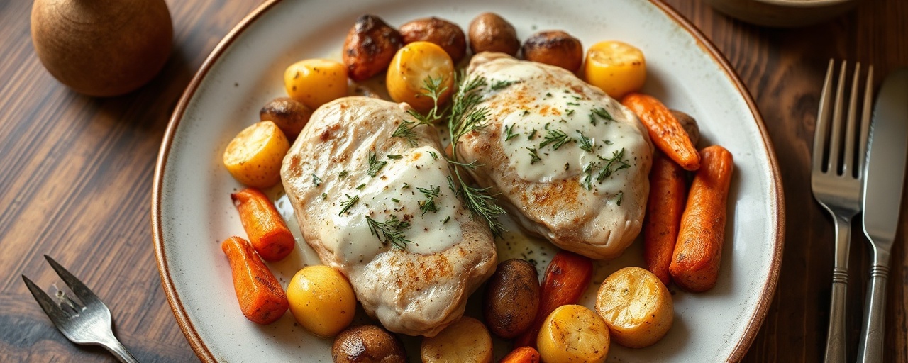 Nordic Creamy Dill Chicken with Roasted Root Vegetables