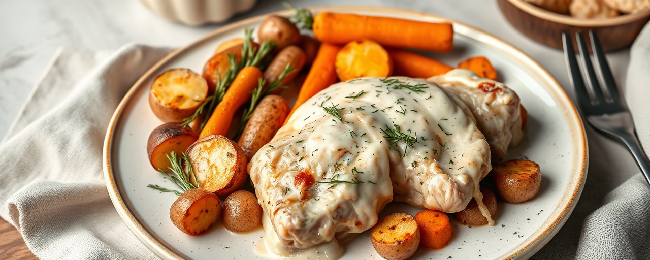 Nordic Creamy Dill Chicken with Roasted Root Vegetables