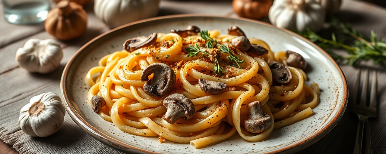 Paccheri ai Funghi Reali e Olio Aromatico di Galangal