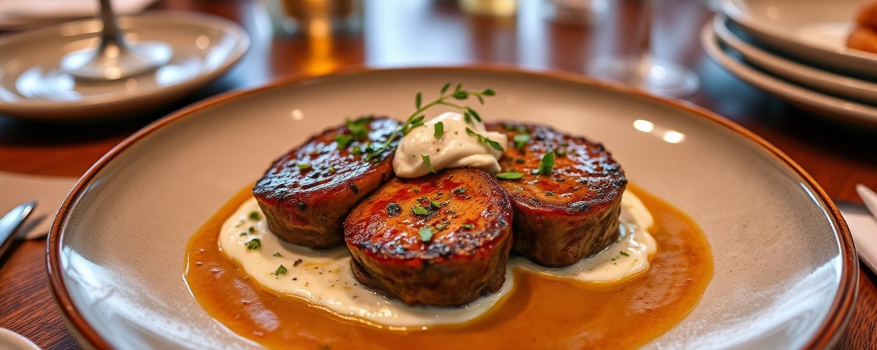Pan-Seared Beef Short Rib Medallions with Cognac-Green Peppercorn Cream Sauce