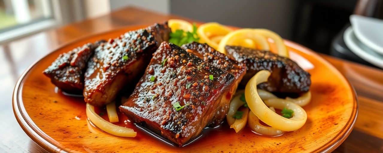 Pan-Seared Cajun Short Ribs with Smoked Pepper Reduction