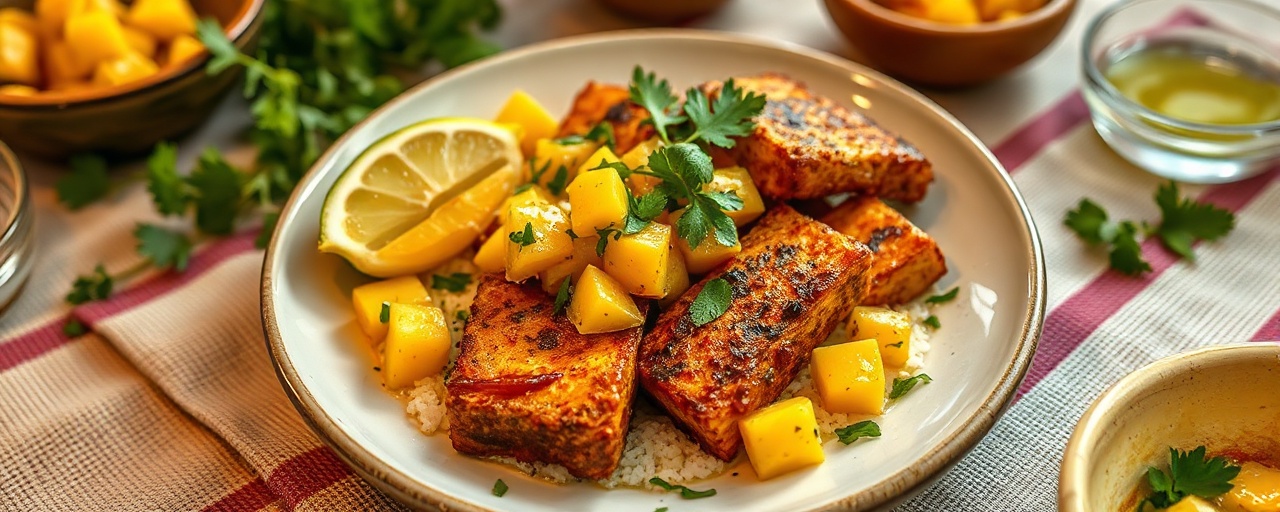 Pan-Seared Caribbean Spiced Tofu with Mango Salsa