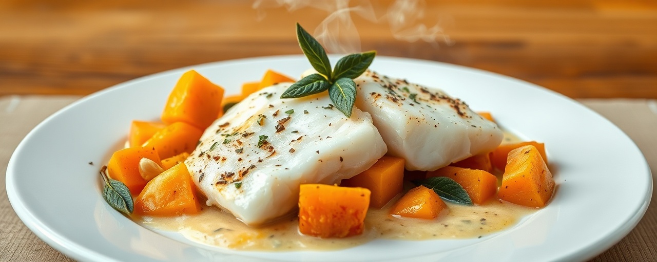 Pan-Seared Cod with Sweet Potato and Sage Butter Sauce