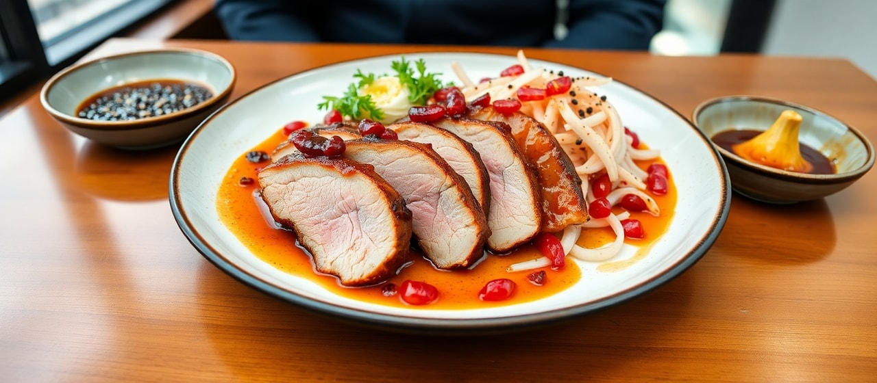 Pan-Seared Duck Breast with Pomegranate Miso Glaze and Daikon Salad