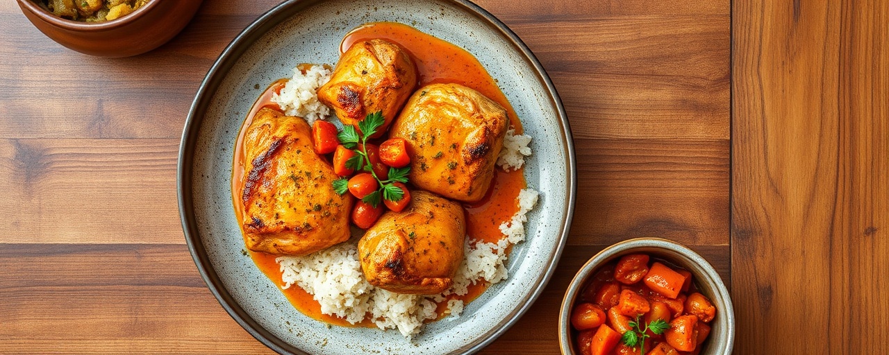 Pan-Seared Durban Chicken with Spicy Galangal Tomato Relish