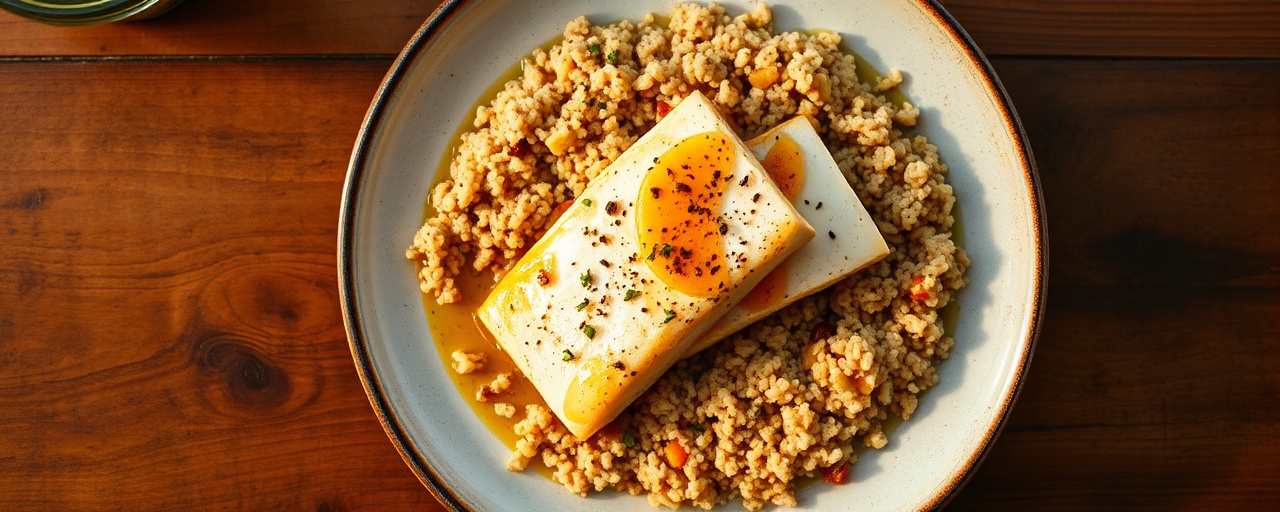 Pan-Seared Halibut with Star Anise-Orange Glaze and Freekeh Pilaf