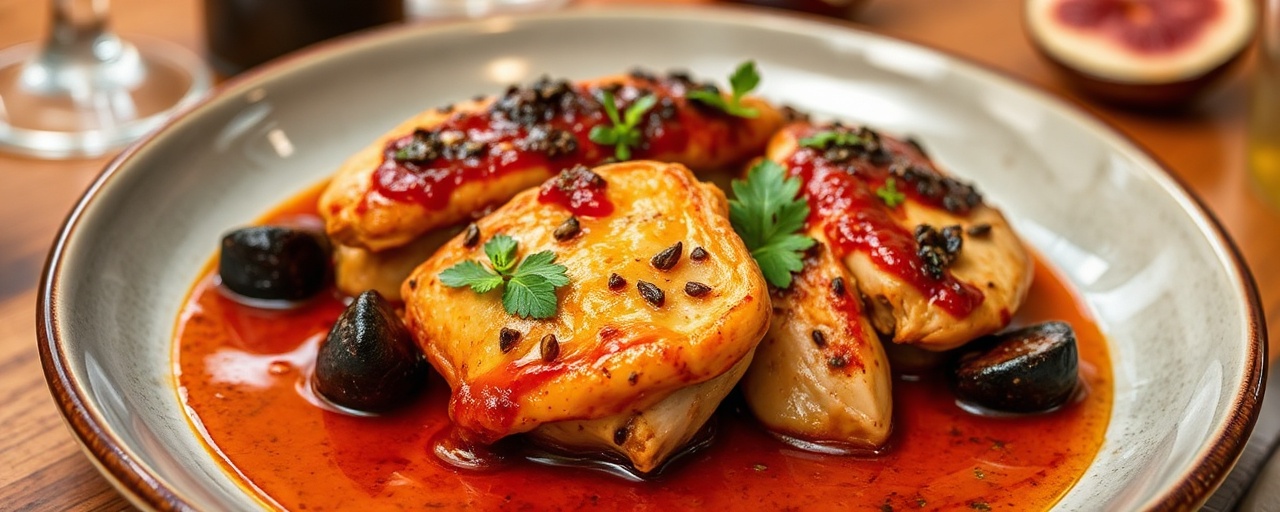 Pan-Seared Harissa Chicken with Black Garlic and Fig Glaze
