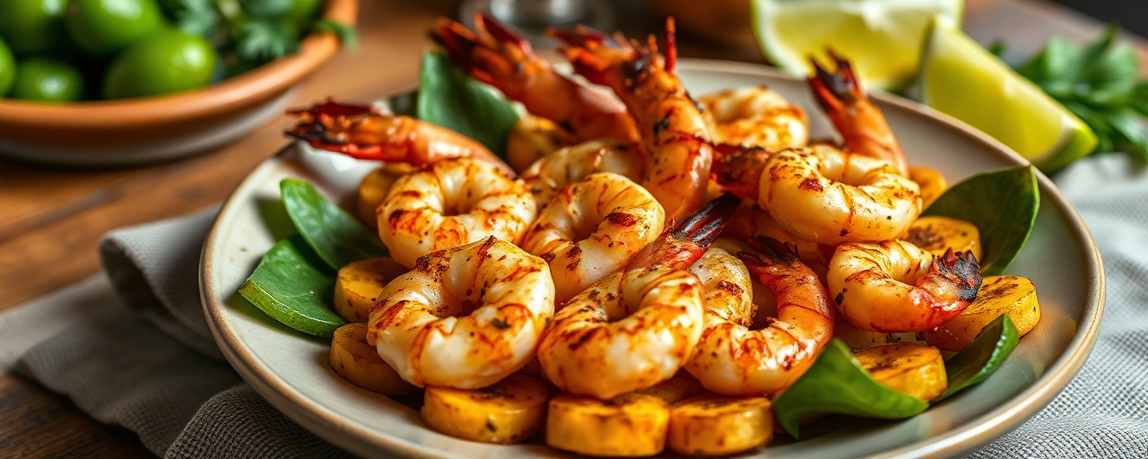 Pan-Seared Jerk Shrimp with Sweet Plantain Medallions