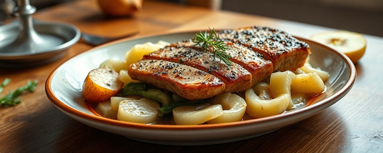 Pan-Seared Pork Belly with Braised Cabbage and Dill Potatoes (Karkówka z Kapustą i Ziemniakami)
