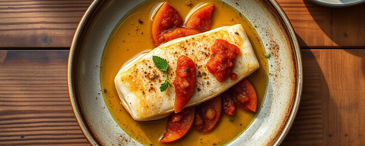 Pan-Seared Snoek with Star Anise Peach Chutney