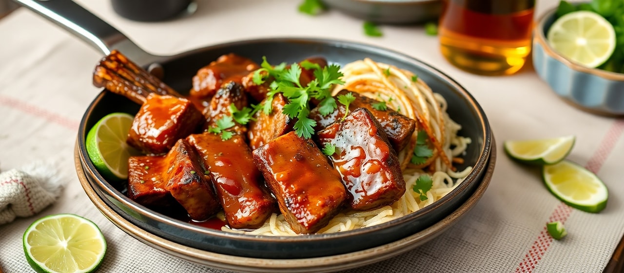 Pan-Seared Thai Short Ribs with Coconut-Lime Glaze and Herb Salad