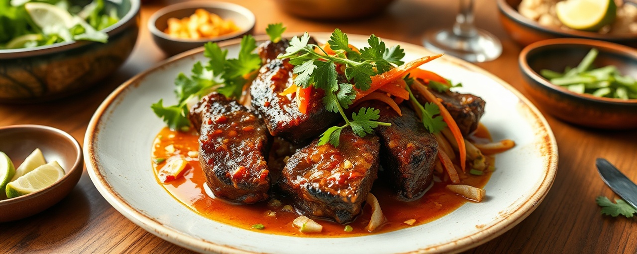Pan-Seared Thai Short Ribs with Coconut-Lime Glaze and Herb Salad