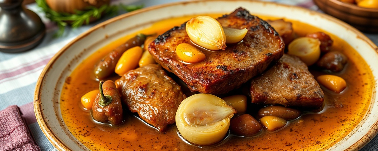 Panceta Guisada con Pimientos y Judiones