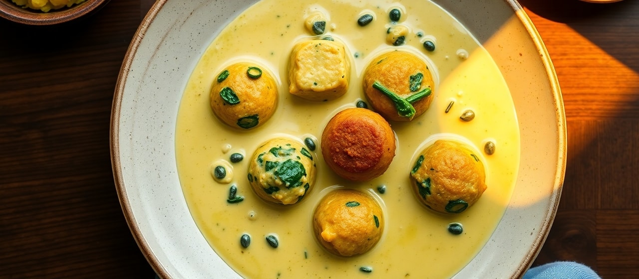 Paneer and Spinach Kofta in Saffron Cream Sauce